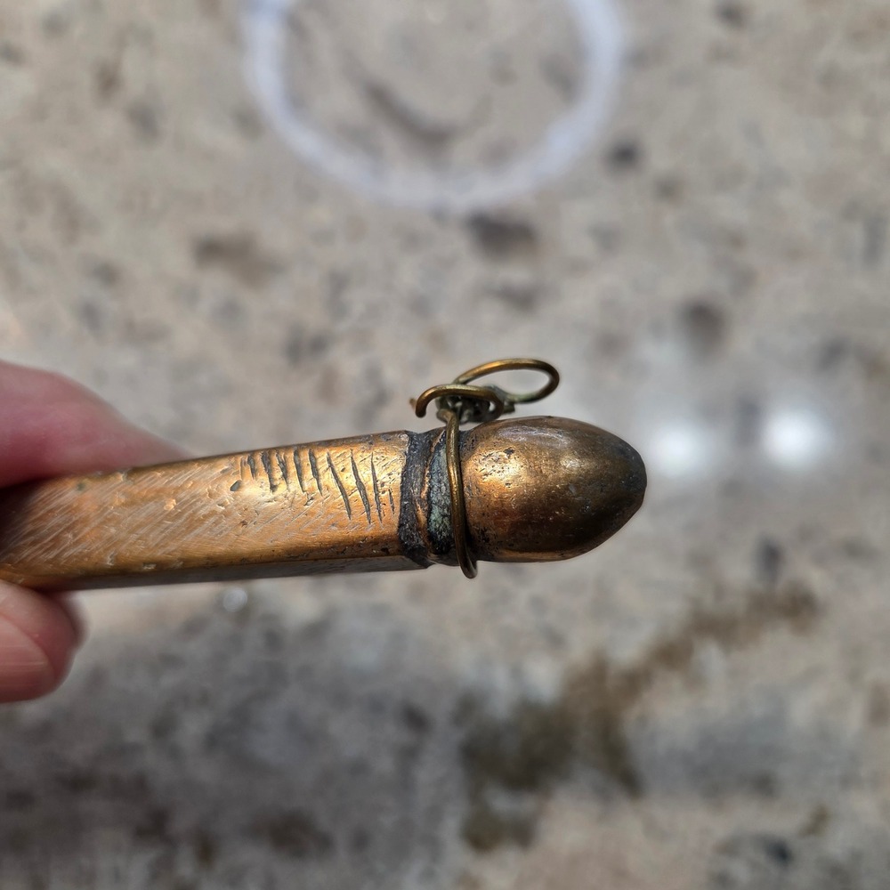 Vintage Handcrafted Long Handle Brass Spoon Etched Primitive Decorative Ladle 17 - Picture 10 of 13